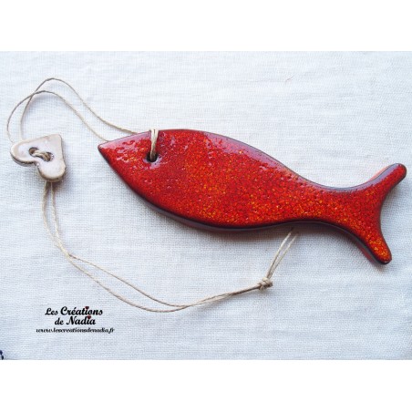 Coeur de pirate le poisson en céramique, couleur rouge piment, à suspendre