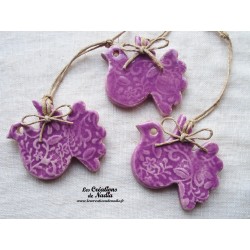 Colombe en céramique, couleur lilas impression fines dentelles