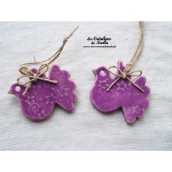Colombe en céramique, couleur lilas impression florale
