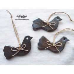 Oiseau gris métal en céramique
