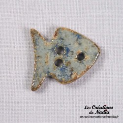 Bouton grand poisson bleu-gris marbré en céramique