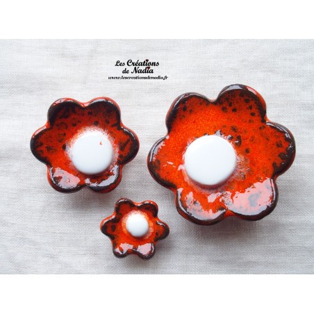 Poppies fleurs en céramique pour les jardinières, série de trois fleurs orange