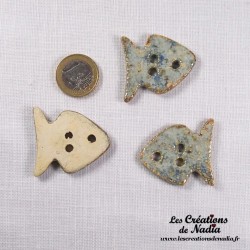 Bouton grand poisson bleu-gris marbré en céramique