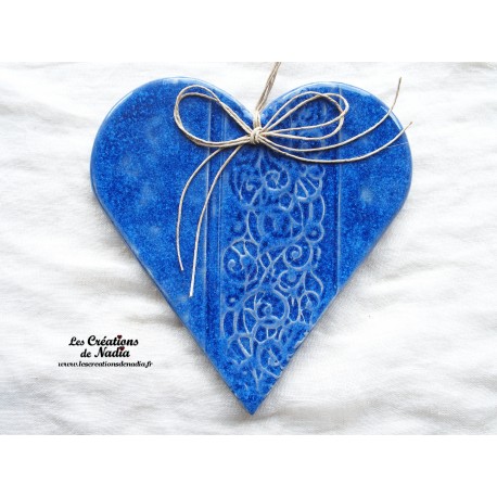 Coeur en céramique Hansi bleu outremer à accrocher