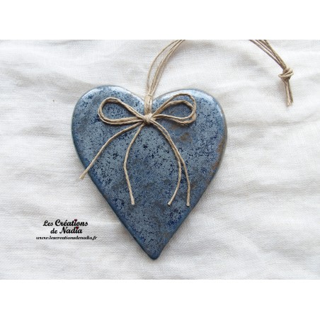 Coeur en céramique Lina à suspendre, couleur bleu gris métal