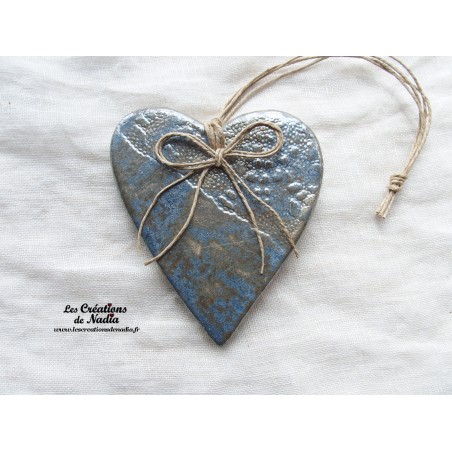 Coeur en céramique Lina à accrocher, couleur bleu gauloise