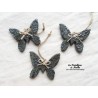 Papillon en céramique, couleur gris métal impressions florales