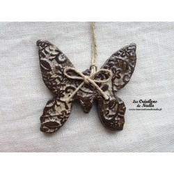 Papillon en céramique, couleur bicolore crème et noir, impressions fines dentelles