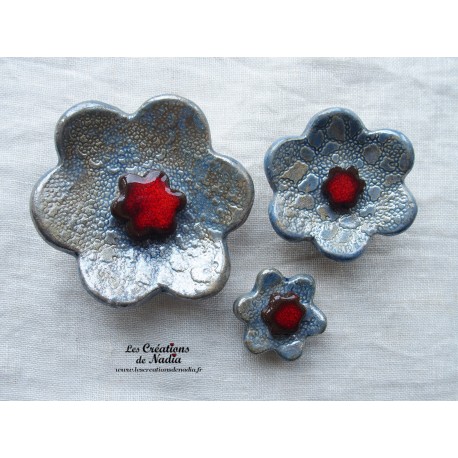 Poppies fleurs en céramique pour les jardinières, série de trois fleurs bleu