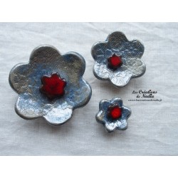 Poppies fleurs en céramique pour les jardinières, série de trois fleurs bleu