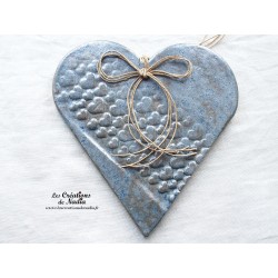 Coeur Hansi bleu gris métal à suspendre