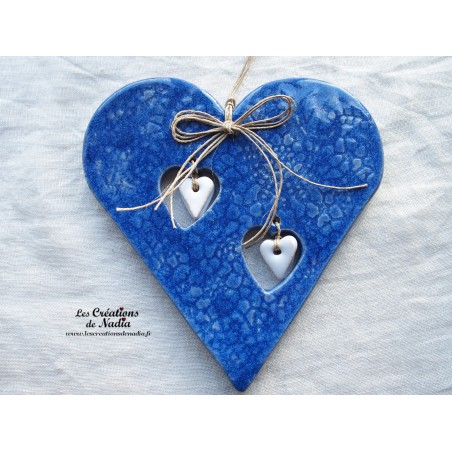 Coeur Hansi en céramique bleu outremer, à suspendre