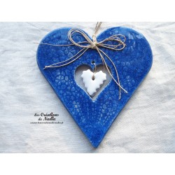 Coeur en céramique Hansi bleu outremer, à suspendre