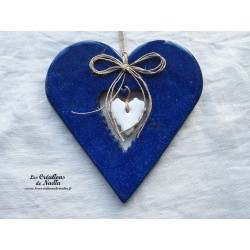 Coeur en céramique Hansi bleu nuit, à suspendre