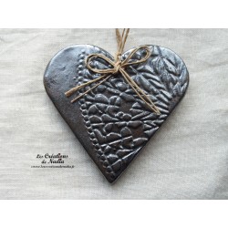 Coeur Liesel gris métal en céramique, à accrocher