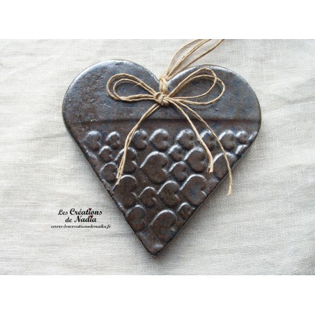 Coeur Liesel à suspendre, couleur gris métallique en poterie Coeur Liesel à suspendre, couleur gris métallique en poterie