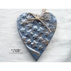 Coeur en céramique Lina à suspendre,  couleur bleu gris métal