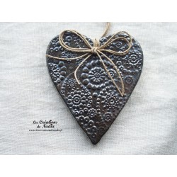 Coeur en céramique Lina à suspendre couleur gris métal