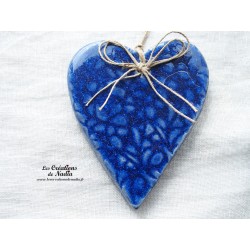 Coeur en céramique Lina à suspendre, couleur bleu outremer