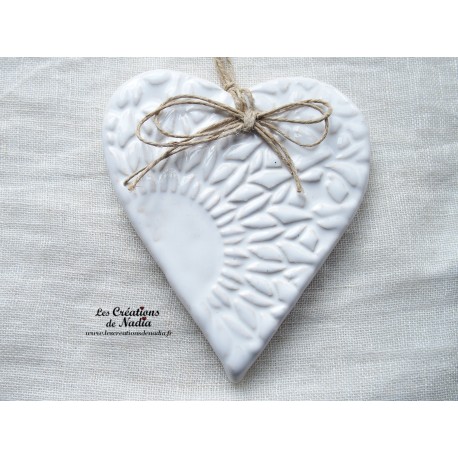 Coeur en céramique Lina à accrocher, couleur blanc