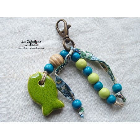 Grigri bijoux de sac ou porte clefs poisson couleur vert printemps