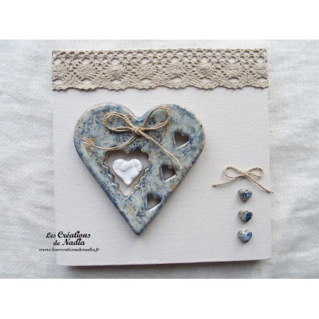 Tableau coeur Liesel couleur bleu-gris marbré en céramique