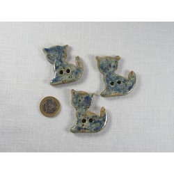 Bouton chat bleu-gris marbré en céramique