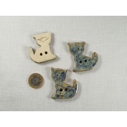 Bouton chat bleu-gris marbré en céramique