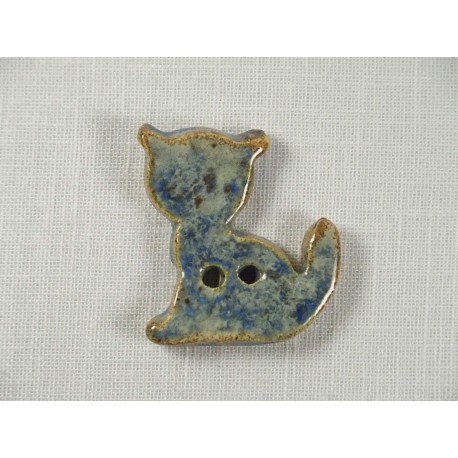 Bouton chat bleu-gris marbré en céramique