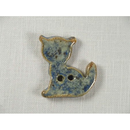 Bouton chat bleu-gris marbré en céramique