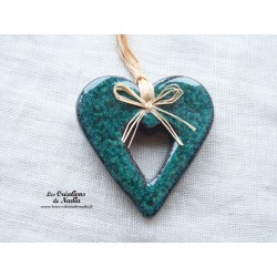 Coeur Katele en céramique, couleur vert émeraude, à suspendre