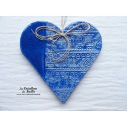 Coeur en céramique Hansi bleu outremer, impression Alsace