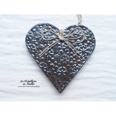 Coeur en céramique Liesel couleur gris métal, impressions flocons
