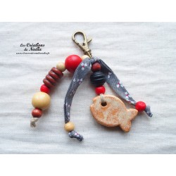 Grigri bijoux de sac, porte clef poisson vanille