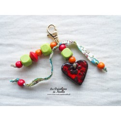 Grigri bijoux de sac, porte clés coeur rouge pomme d'amour