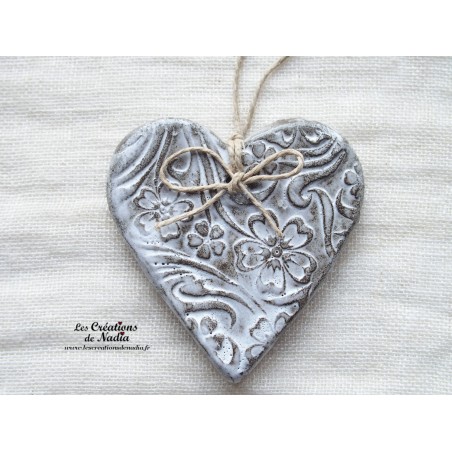 Coeur Katele en céramique, couleur elsass café, impression fleur de pommier
