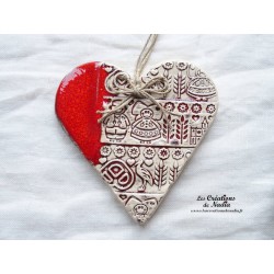 Coeur en céramique Liesel couleur rot und wiss, impression Alsace