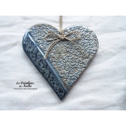 Coeur en céramique Liesel couleur bleu gris métal, impression douceur d'antan