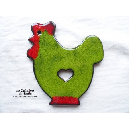 Dessous de plat poule en poterie couleur vert reinette