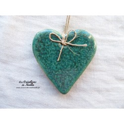 Coeur Katele en céramique, couleur vert bouteille, à accrocher