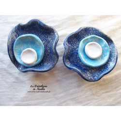 Fleur en céramique à corolles petit modèle, couleur bleu outremer, bleu azur et blanc