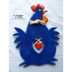 Coq en céramique couleur bleu
