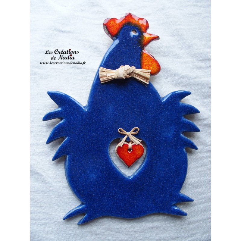 Coq en céramique couleur bleu