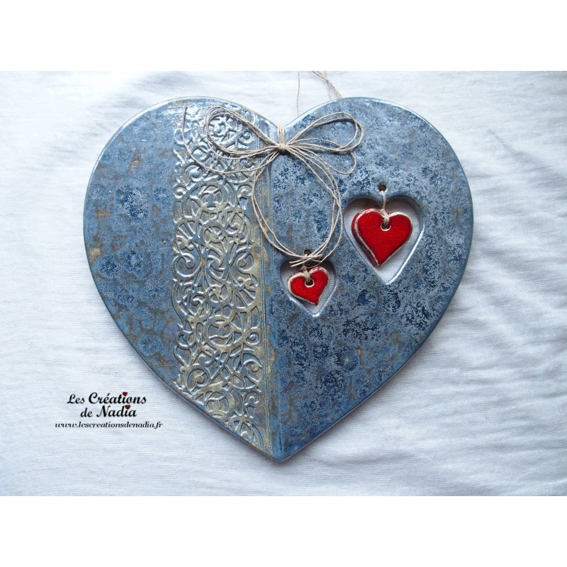Coeur Joséphine en céramique, couleur bleu gauloise