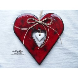 Coeur Hansi en céramique, couleur rouge pomme d'amour