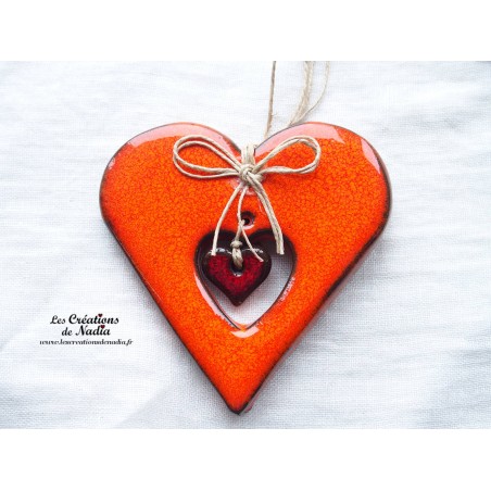 Coeur en faïence couleur orange