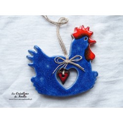 Poule en céramique couleur bleu  outremer