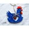 Poule en céramique couleur bleu  outremer