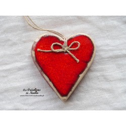 Coeur Katele en céramique, couleur rot und wiss, à suspendre