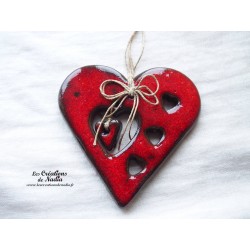 Coeur Liesel rouge en poterie, à suspendre